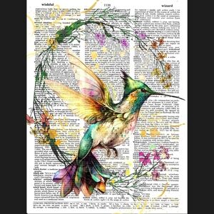 Hummingbird Wildflowers Nature Garden Flower Vintage Dictionary Art Print